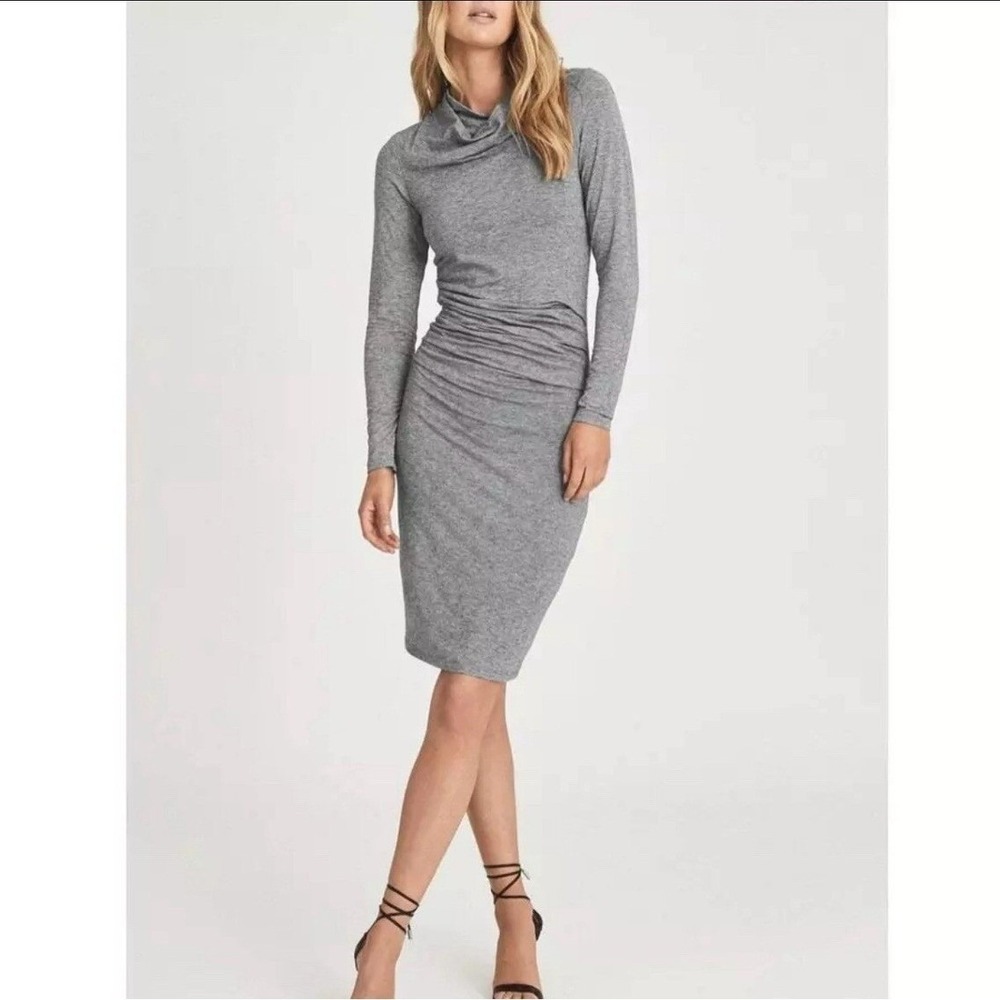 NEW Reiss Sara Ruched Bodycon Dress XS Grey Cowl Neck Wool Blend BusinessCasual - Picture 2 of 16